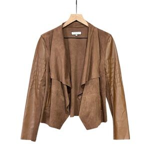 Bagatelle Faux Suede & Leather Draped Front Jacket Brown Size Medium